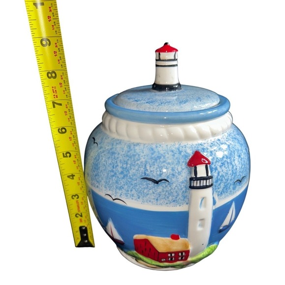 Casa Vero By ACK Hand Painted Ceramic Lighthouse Canisters Set 3 PCS - Picture 5 of 16